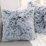 Soft Fur Cushion Cover 43x43cm Cozy Plush Decorative Pillow Cover for Living Room Sofa Decor Pillowcase White Grey Cushion Case