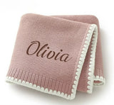 Personalized Name Knitted Acrylic Baby Blanket Breathable Boys Girls Newborn Swaddle Wraps Infant Nap Security Blankets