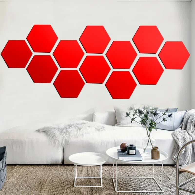 Acrylic Hexagon Mirror Wall Stickers Self Adhesive Removable Livingroom Bathroom Bedroom Wall Decoration Mirror Home Decoration