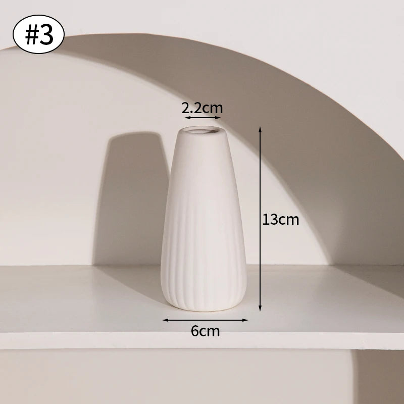 White Nordic Ceramic Flower Vase Retro Flower Bottle Creative Flower Arrangement Holder Simple Plant Pot Room Table Decor Mini