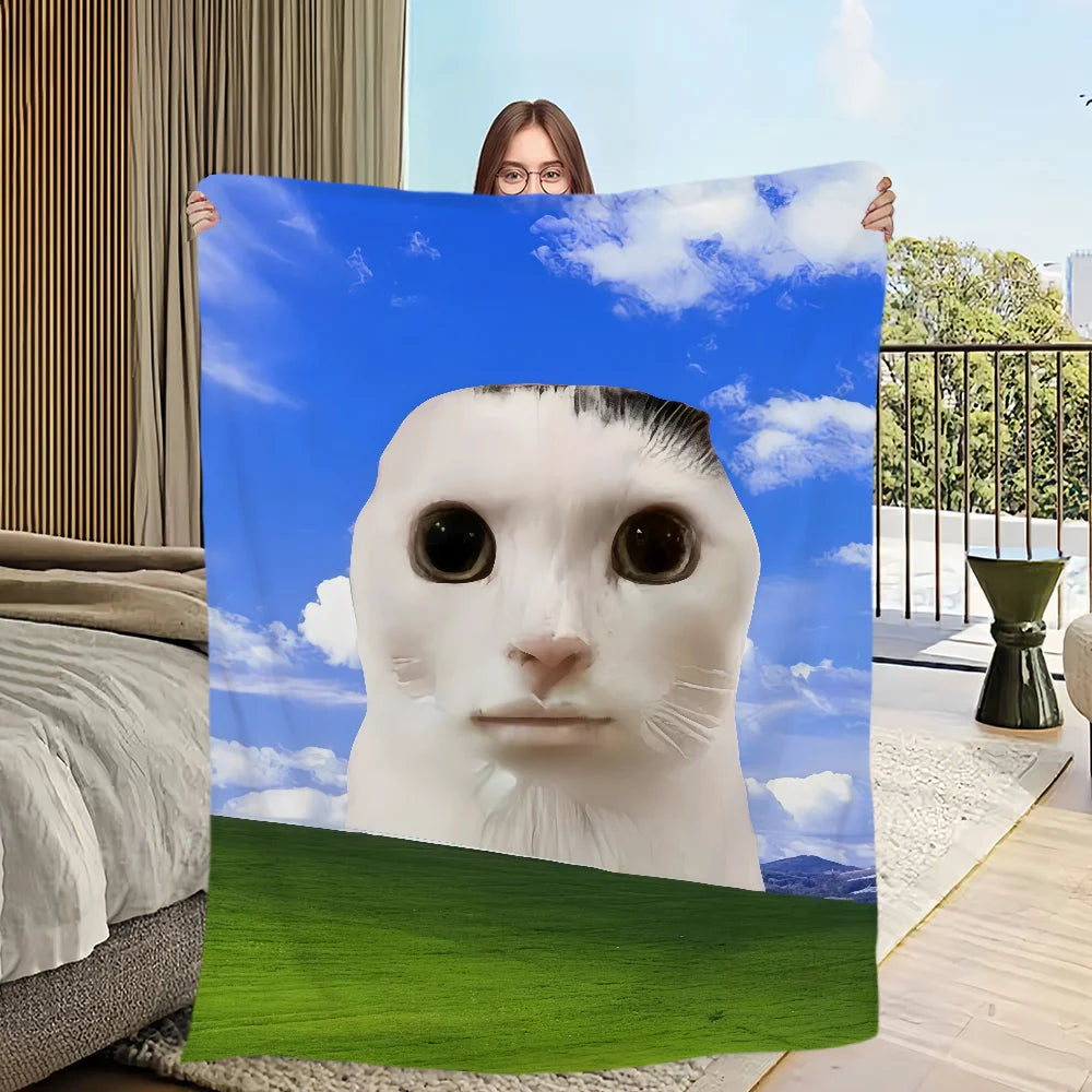 Cute cartoon funny cat meme abstract Flannel warm comfort soft plush blanket for sofa living room hogar bedroom travel gift home