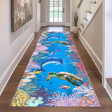 Ocean Theme Runner Rug 3D Vision Coral Reef Fish Starfish Jellyfish Printed Non-Slip Carpet  for Hallway Living Room Floor Decor