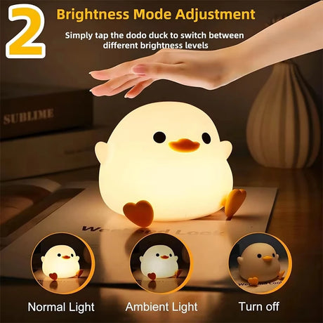 Cute DoDo Duck LED Night Light RGB Colors Rechargeable Dimmable Touch-Sensitive Silicone Bedside Lamp for Nursery Bedroom