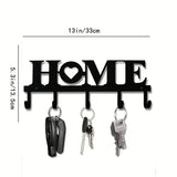 "Home Love" Shaped Key Holder with Hooks - No-Drill Wall Mount, Metal Organizer for Living Room Decor,Key Rack | Key Hanger Wall