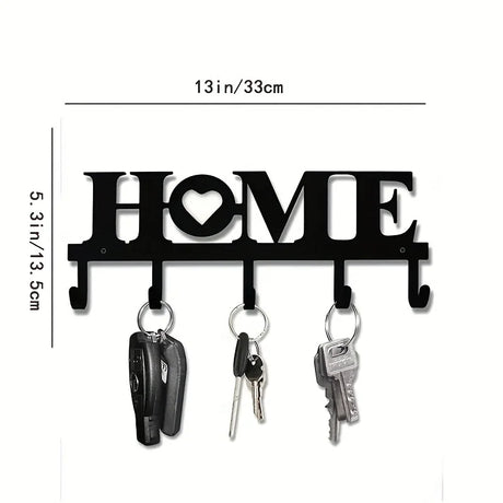 "Home Love" Shaped Key Holder with Hooks - No-Drill Wall Mount, Metal Organizer for Living Room Decor,Key Rack | Key Hanger Wall