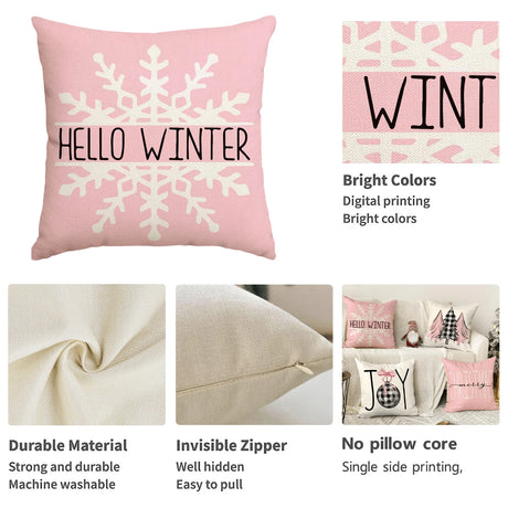 1/4pcs Christmas Pillow Cover, Pink Printed Cushion Cover, Farmhouse Decorative Sofa, Christmas Decoration (without Pillow Core)