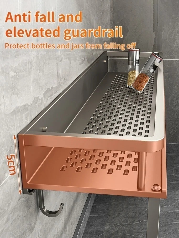 Aluminum Kitchen Shelf Wall Mounted Spice Organizer Rust and Moisture Resistant Bathroom Toiletries Storage Racks