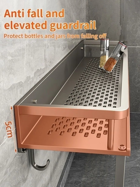 Aluminum Kitchen Shelf Wall Mounted Spice Organizer Rust and Moisture Resistant Bathroom Toiletries Storage Racks