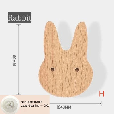 Cute Wall Wooden Hooks Children's Room Animal Hook Wall Keychain Coat Hook Home Decoration Solid Wood Hook Hanger Kitchen Access