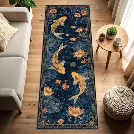 VIKAMA Vintage Koi Pond Runner Rug Non-slip Washable for Hallway Entryway Decor