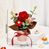 Knitted Flower Bouquet Crochet Rose Flowers Hugging Bucket New Year Gifts Living Room Desk Decoration Mother's Day Gift