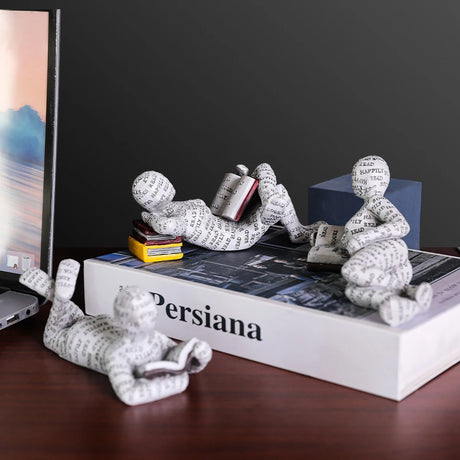 Nordic Book Lover Statue - Reading Person Resin Sculpture for Bookshelf Decor, Study Desk Ornament Minimalist Craft Decor