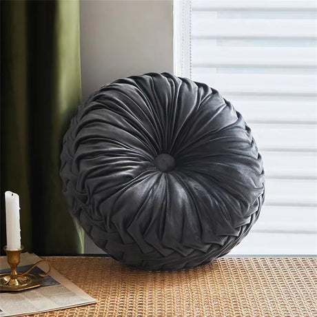 Round Throw Pillow Velvet Pleated Round Pillow Cushion for Couch Chair Bed Car Colorful Floor Cushion Home Decoration