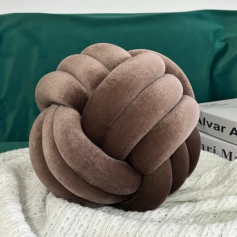 Cozy Hand-woven Knotted Pillow Golden Velvet Three-strand Rope Cushion for Sofa