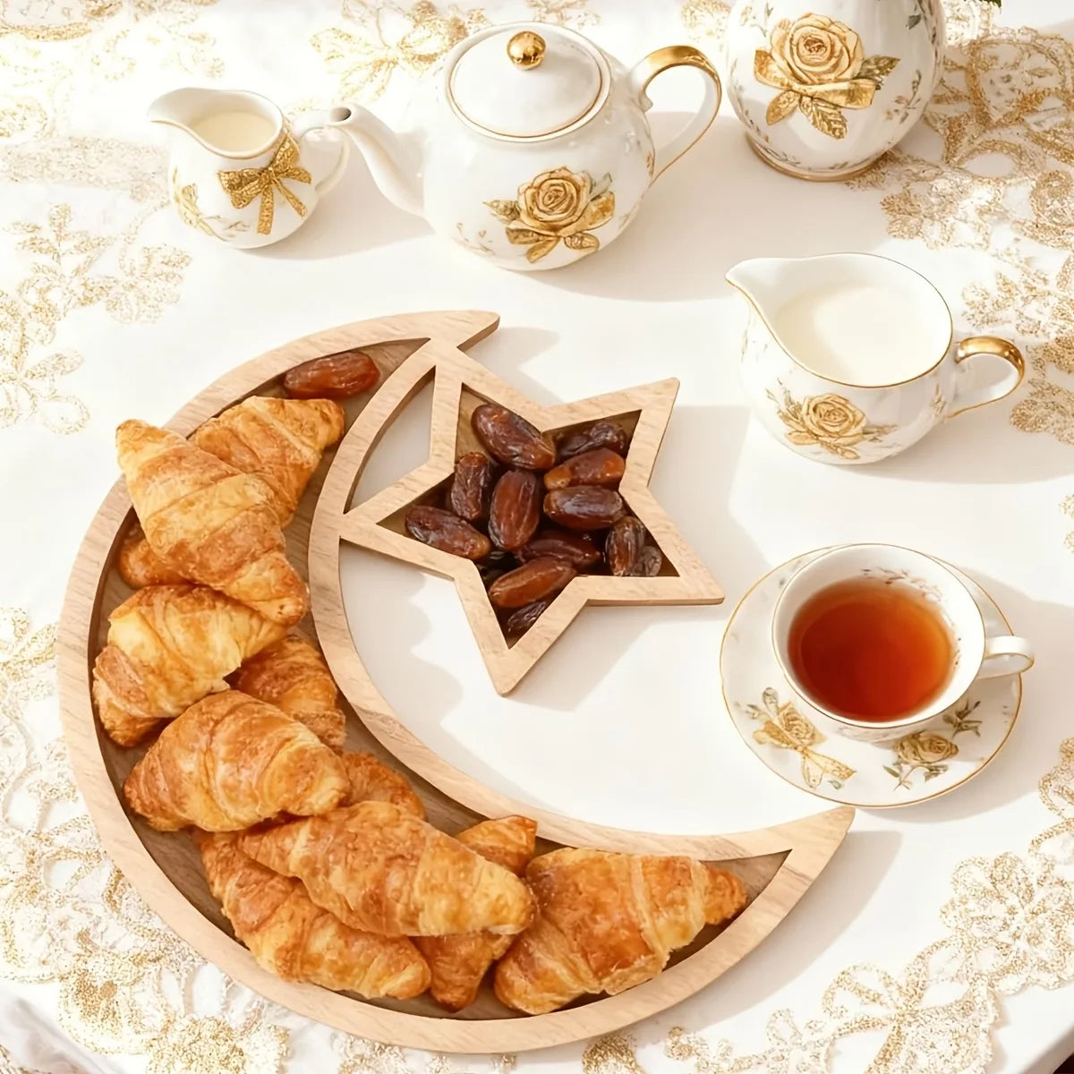 Wooden Moon Star Tray Dessert Snack Plate Serving Platter Home Decor Ornament for Festival Birthday Party Easter Gift