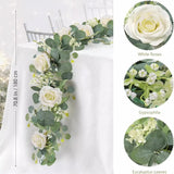 180cm Artificial Eucalyptus Garland with White Flowers for Home Festival Wall Hanging Garden Wedding Backdrop Arch Party Decor