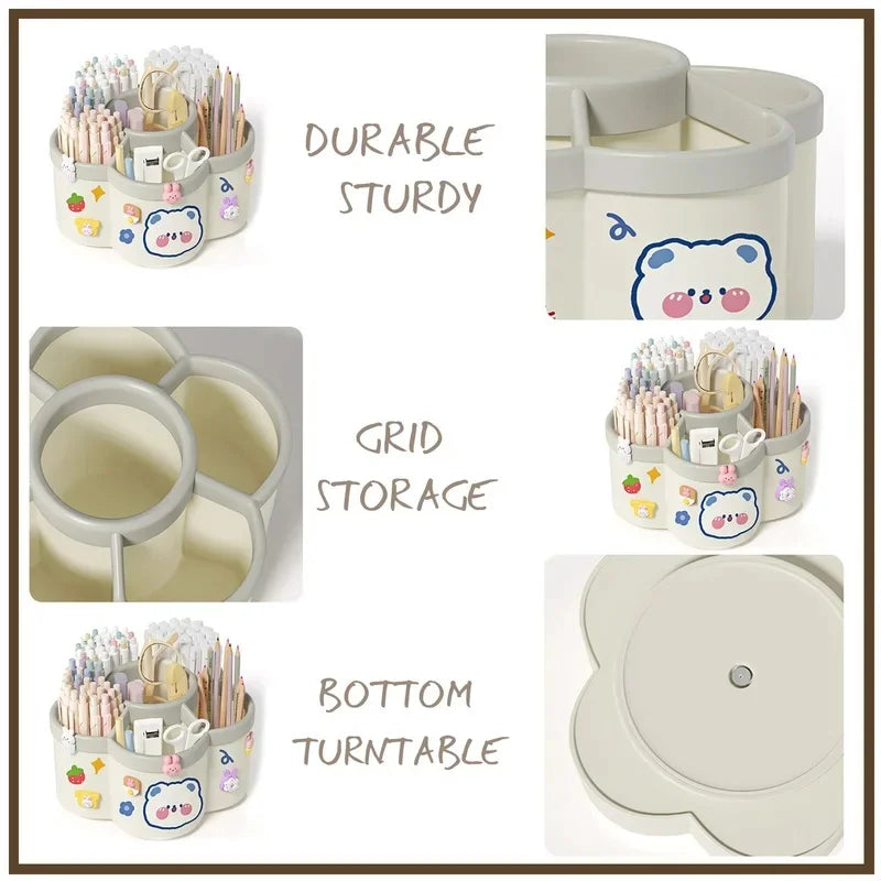 Rotating Desk Organizer, Large Makeup & Pen Holder for Office/Dorm/Vanity, with Random Stickers