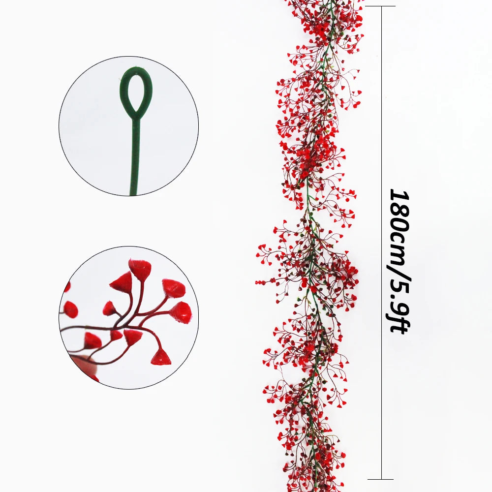 1.8m Artificial Hanging Plants Garland Plastic Red Ferns Fake Ivy Plant for Christmas Home Wedding Table Party Garden Decoration