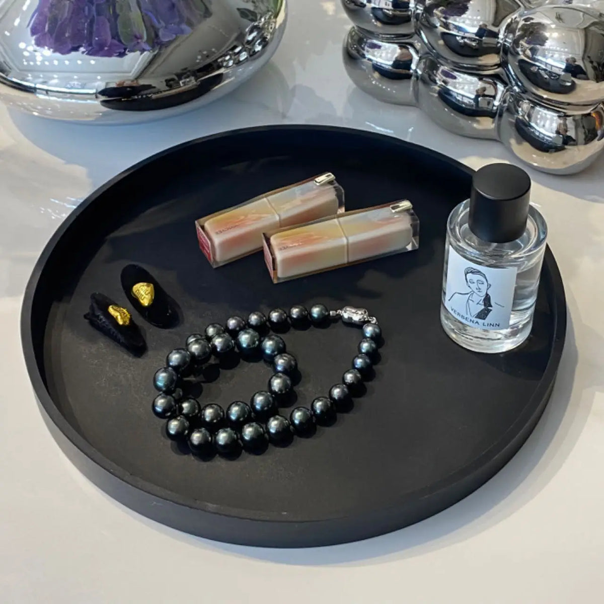 A Round Bathroom Tray, Decorative Vanity Tray, Silicone Soap Holder, Kitchen Countertop Organizer, Coffee Table Decoration, Suitable for Candles, Perfumes, Plants - Decorative Tray