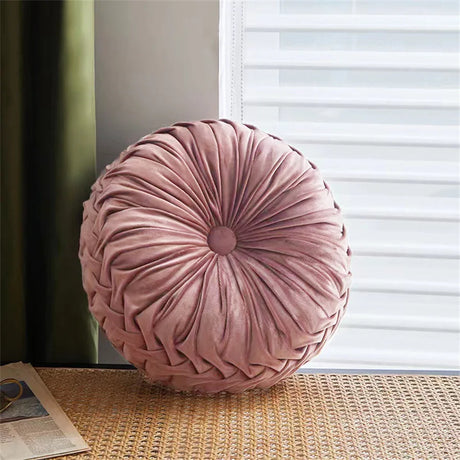 Round Throw Pillow Velvet Pleated Round Pillow Cushion for Couch Chair Bed Car Colorful Floor Cushion Home Decoration