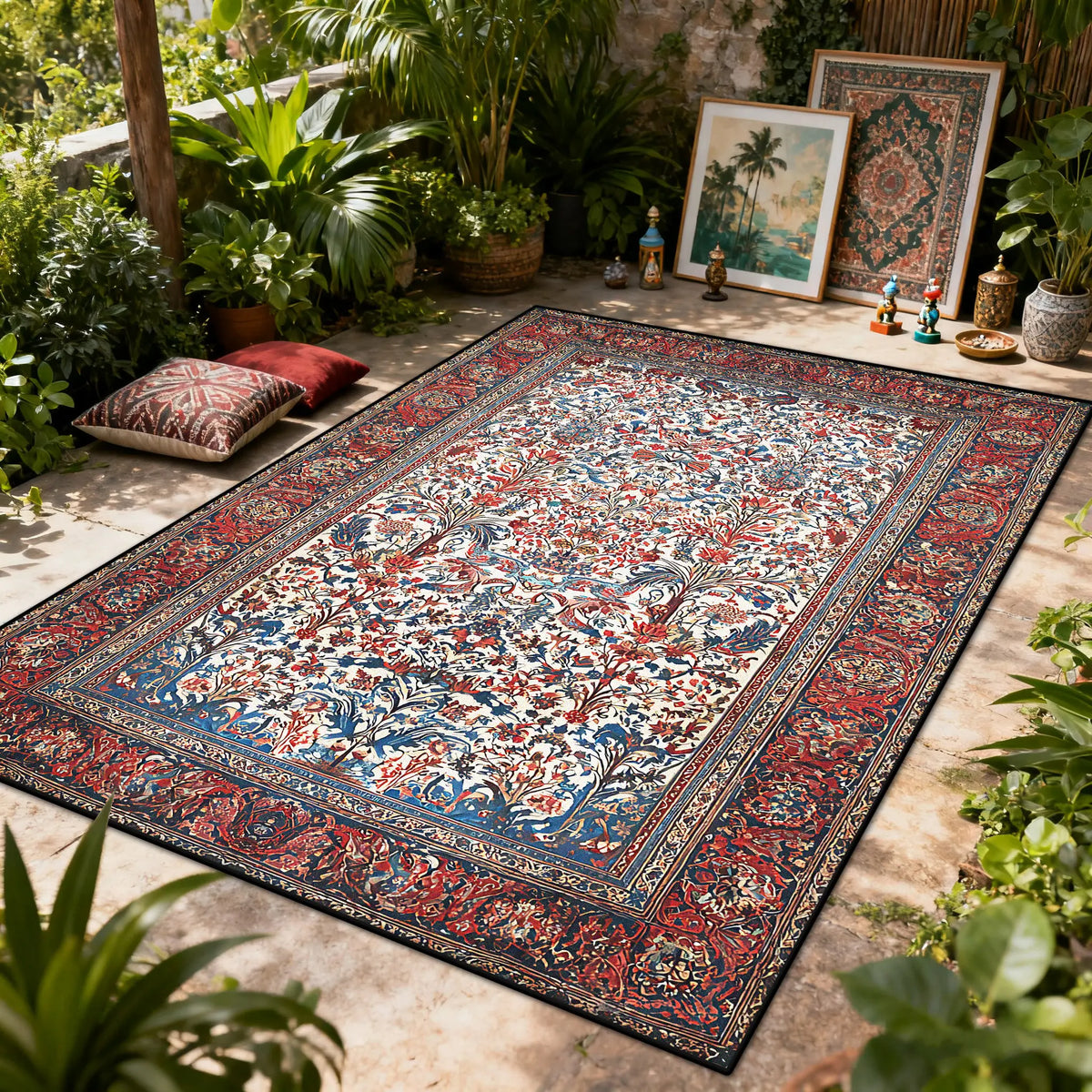 Bohemian Luxury Outdoor Carpet Flower Decoration Retro Style Living Room Rug Sofa Bedroom Easy Clean Washable Floor Mat Soft