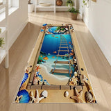 2D Ocean World Long Runner Rug Shark Coral Reef Fish Print Carpet Soft Non-Slip Underwater Adventure Home Decor Hallway Mat