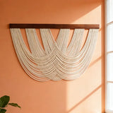 Handwoven Cotton Rope Wall Art Canvas Large Boho Macrame Tapestry for Living Room Bedroom Home Decor White
