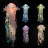 Jellyfish Colorful Nightlight Button Battery Hanging Ceiling Lantern with Ribbon&Bead LED Bulbs for Children Bedroom