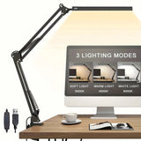 LED Desk Lamp for Home,Reading,Adjustable Eye-Caring Desk Light with Clamp, 3 Color Modes,10 Brightness Table Lamps