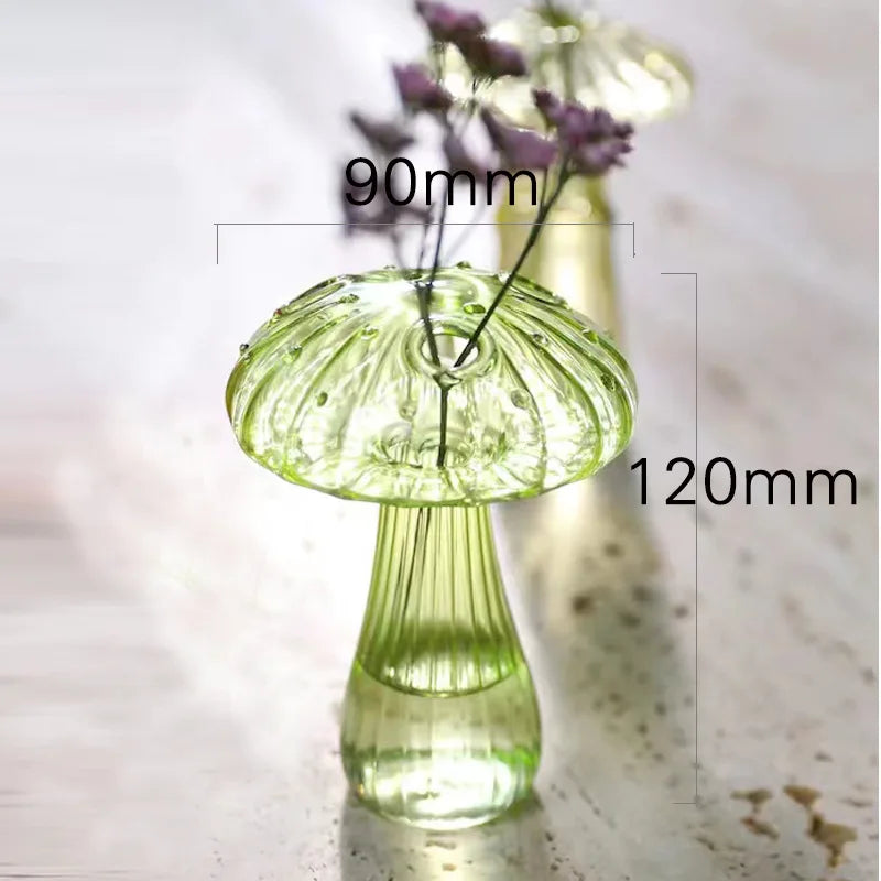 Transparent Glass Mushroom Vase - Hydroponic Planter for Home & Garden, Cute Round Pot Summer Plants Battery-Free