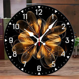Golden Thread Flower Wooden Round Silent Hanging Wall Clock, Suitable For Living Room,Office,Study Room,Bedroom, Home Decoration