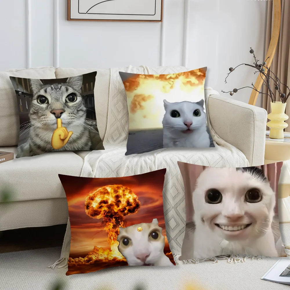 Cushion Cover Comfort Soft Cat Funny Pillowcase Sofa Meme Living Room Home Gift Office Decor Protective Covers