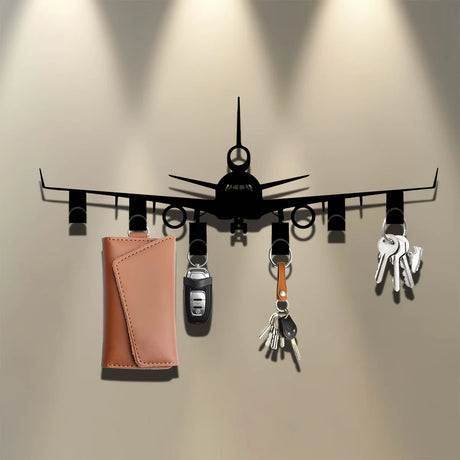1pc Metal Airplane Key Rack, Wall-mounted Key Holder Organizer for Entryway Storage, Black Durable Jewelry Hook, Office & Front
