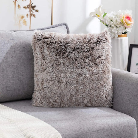 Soft Fur Cushion Cover 43x43cm Cozy Plush Decorative Pillow Cover for Living Room Sofa Decor Pillowcase White Grey Cushion Case