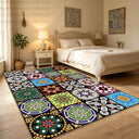 Bohemian Geometric Abstract Style Big Size Rugs for Bedroom Soft Easy Clean Cloakroom Carpet Machine Washable Foldable Patio Mat