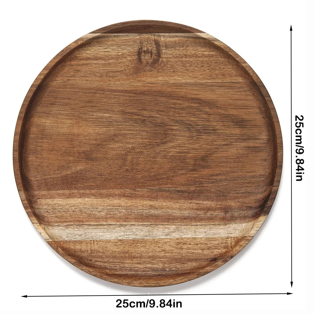 Decorative Tray Round Dinner Plate Wooden Large Wood Platte Dessert Pallet