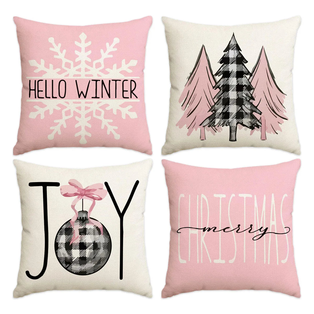 1/4pcs Christmas Pillow Cover, Pink Printed Cushion Cover, Farmhouse Decorative Sofa, Christmas Decoration (without Pillow Core)