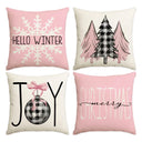 1/4pcs Christmas Pillow Cover, Pink Printed Cushion Cover, Farmhouse Decorative Sofa, Christmas Decoration (without Pillow Core)