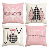 1/4pcs Christmas Pillow Cover, Pink Printed Cushion Cover, Farmhouse Decorative Sofa, Christmas Decoration (without Pillow Core)