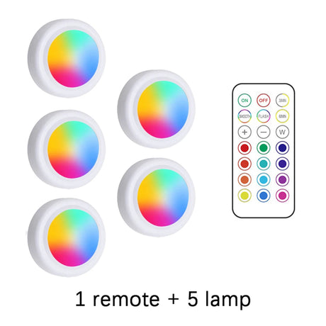 RGB LED Under Cabinet Lights with Remote Control Battery Powered Wireless Dimmable Night Lamp LED Lights for Home Wardrobe Light