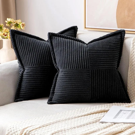 Solid Color Striped Corduroy Pillow Cushion Cover - Minimalist Sofa Backrest Cushion Office Lumbar Support Pillow Case for Nap