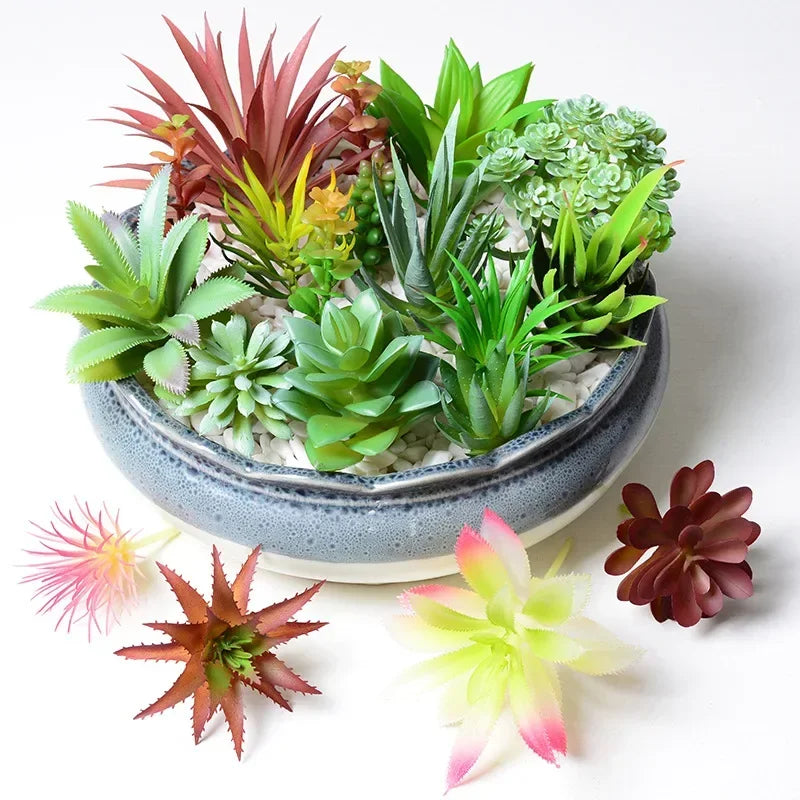 12pcs PVC Succulents Plants Green Faux Succulent Plant for Home Garden Small Bonsai Decor Flower Desktop Plants