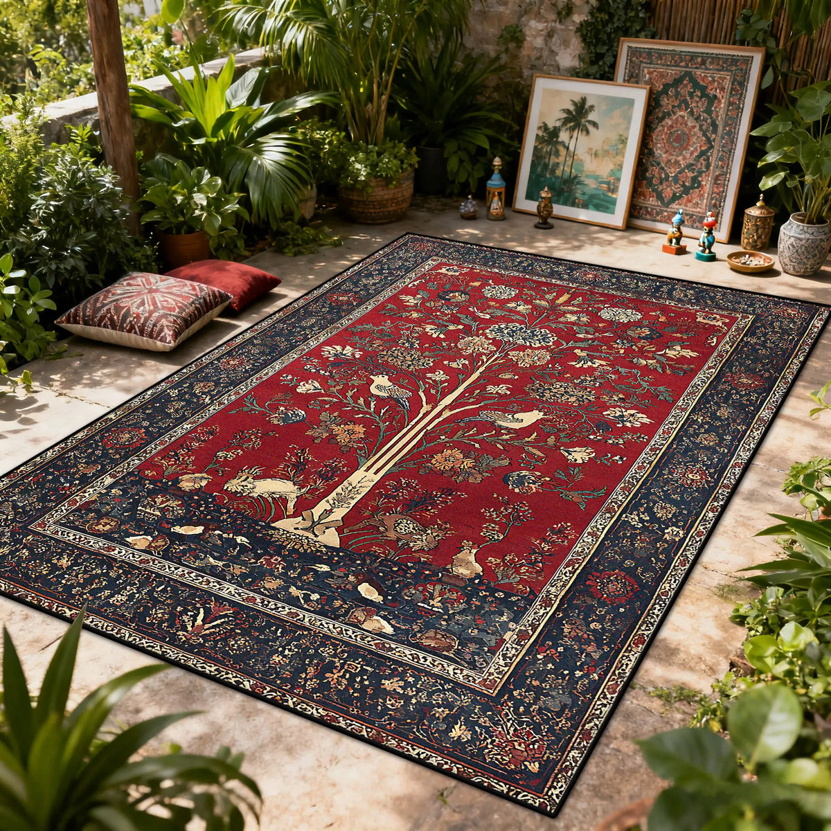 Bohemian Luxury Outdoor Carpet Flower Decoration Retro Style Living Room Rug Sofa Bedroom Easy Clean Washable Floor Mat Soft