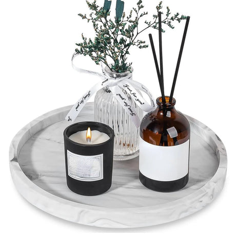 A Round Bathroom Tray, Decorative Vanity Tray, Silicone Soap Holder, Kitchen Countertop Organizer, Coffee Table Decoration, Suitable for Candles, Perfumes, Plants - Decorative Tray