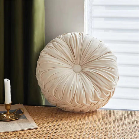 Round Throw Pillow Velvet Pleated Round Pillow Cushion for Couch Chair Bed Car Colorful Floor Cushion Home Decoration