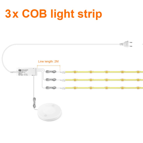 COB LED Strip Light Under Cabinet Collection Display Bookcase Wardrobe Closet Lamp Tape Penetrable Wood Dimmable Touch Sensor