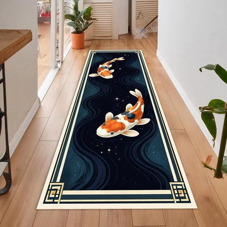 VIKAMA Vintage Koi Pond Runner Rug Non-slip Washable for Hallway Entryway Decor