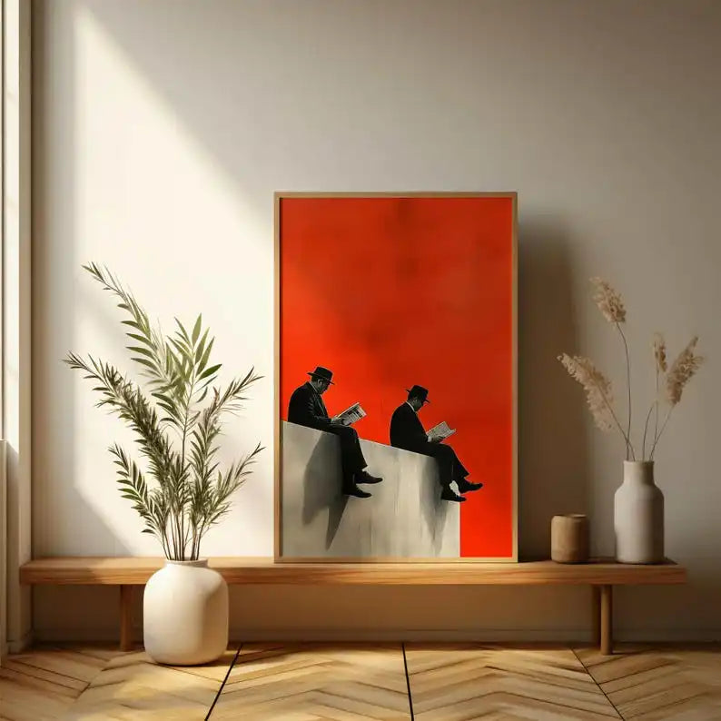 1pc Retro Surrealism Unique Men on Edge Poster - Frameless Abstract Canvas Wall Art Print for Living Room & Bedroom Decortions