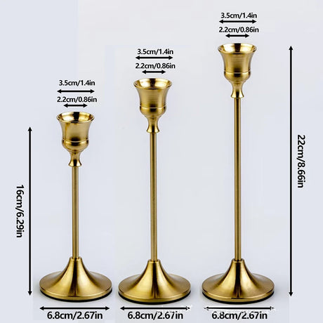 Set of 3 Vintage Elegant Metal and Aluminum Tabletop Candle Holders, Suitable for Wedding Anniversary, Home and Hotel Decoration