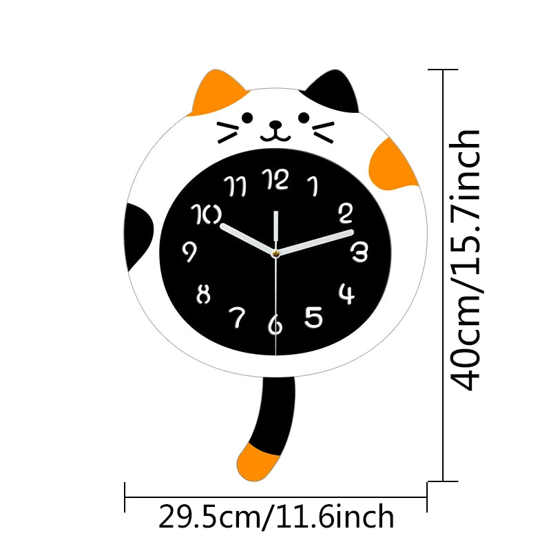 Modern cute cartoon cat wall clock mute no ticking sound suitable for living room bedroom home decoration simple clock